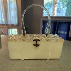 Stunning rare 1950s white and clear lucite bag